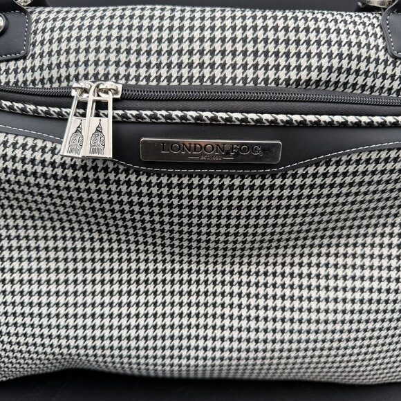 London Fog Oxford III 17" Cabin Bag Carry-On Travel Tote Black White Houndstooth - Picture 12 of 16